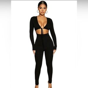 Black Long Sleeve Cutout Jumpsuit